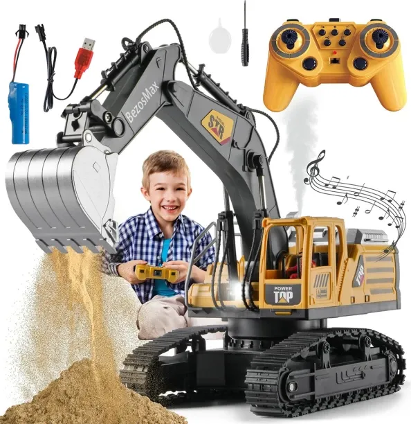 BezosMax Remote Control Excavator Toy with 14 Channel for Outdoor Play, Steam Ejection Construction…