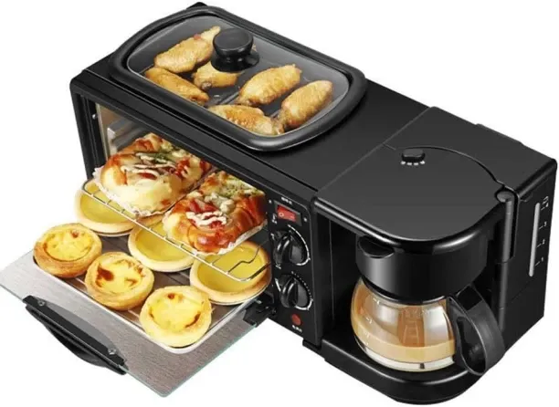 SGN 3-In-1 Breakfast Station, Includes Coffee Maker, Non-Stick Griddle, And 4-Slice Toaster Oven, V…