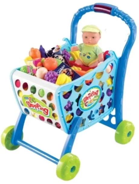 LUXY 3-in-1 Kids Shopping Cart Playset – Shop, Stroll & Pretend Role Play Toy