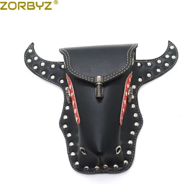 MAX 0ZORBYZ Universal Motorcycle Black PU Leather Handlebar Sissy Bar Saddlebag Tool Side Bag For H…