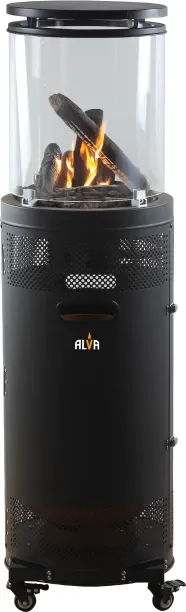 ALVA Circular Midi Stand Gas Patio Heater | Glass Enclosed | Radiating Lava Rock & Logs | Outdoor U…