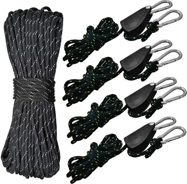 Mix Box Camping Pulley Carabiner Rope Clip Hanger Set Braided Rope