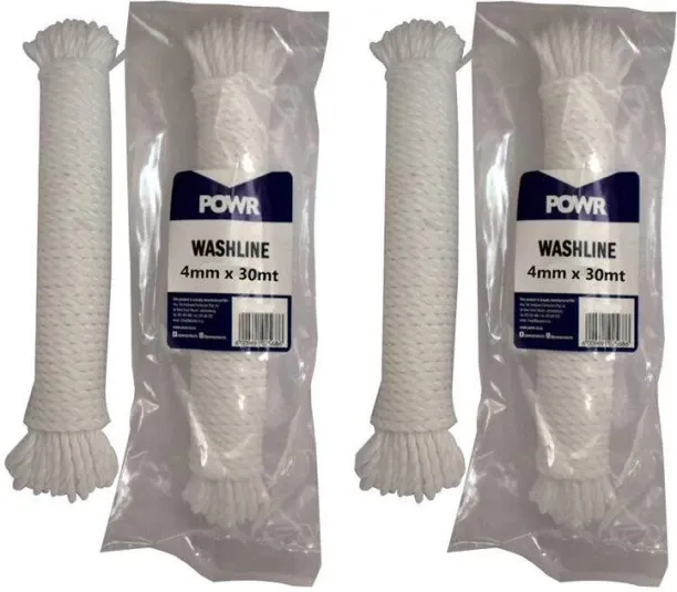 POWR Wash Line Nylon 4mm x 30mt ( 2 Pack) Twisted Rope
