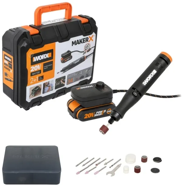 WORX MAKER X 20V Hobby Station incl 2.0Ah Battery/2A charger with control hub carry & case Rotary T…