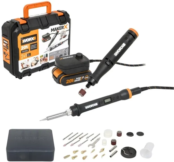 WORX MAKER X 2 in 1 WX739.9 + Soldering iron WX744.91 pcs 2.0Ah Battery/2A charger + control hub Ro…