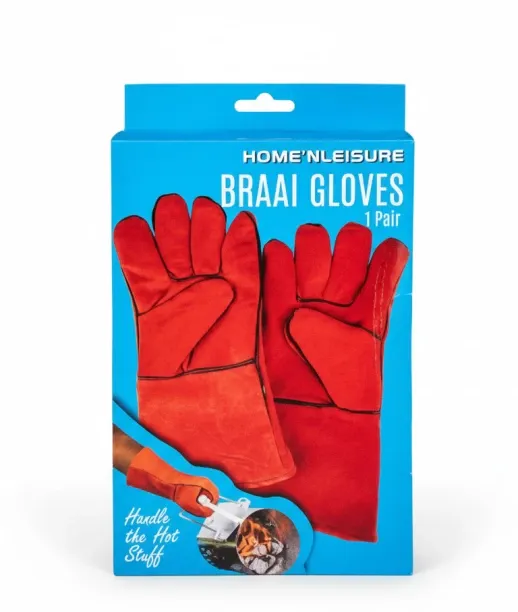 Home n Leisure Leather BBQ Gloves - 34 cm Pair in Gift Box Polyester  Safety Gloves