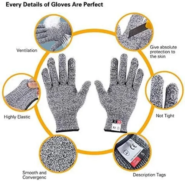 Happyfun Cut Resistant Nitrile Gloves and Sleeves with EN388 Level 5 Protection Nylon  Safety Gloves