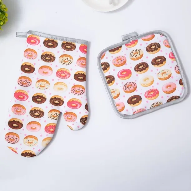 Huaijin Heat Resistant Oven Mitt and Heat Resistant Mat Set Polyester  Safety Gloves