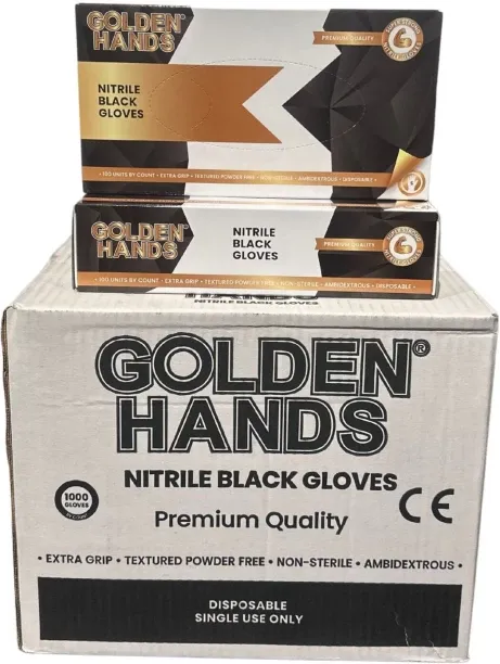 GOLDEN HANDS BLACK NITRILE GLOVES LARGE Nitrile  Safety Gloves