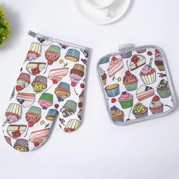 Huaijin Heat Resistant Oven Mitt and Heat Resistant Mat Set Polyester  Safety Gloves