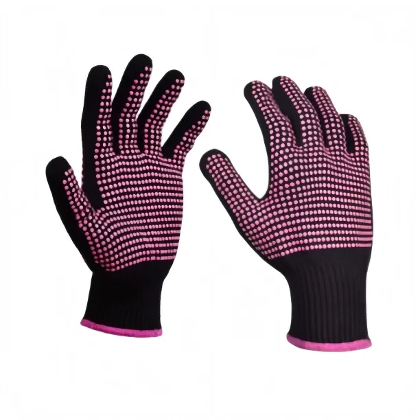 Generic 2 heat-resistant gloves with silicone protrusions for styling curling irons Polyester  Safe…