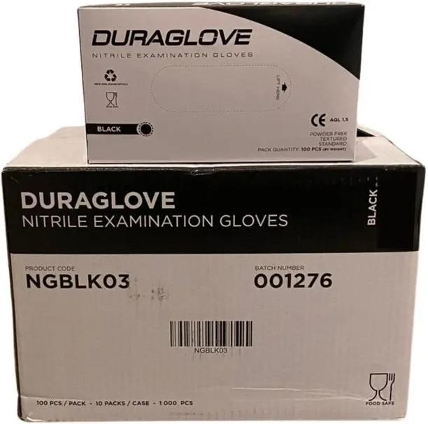 DURA GLOVE DURAGLOVE BLACK NITRILE MEDIUM Nitrile  Safety Gloves