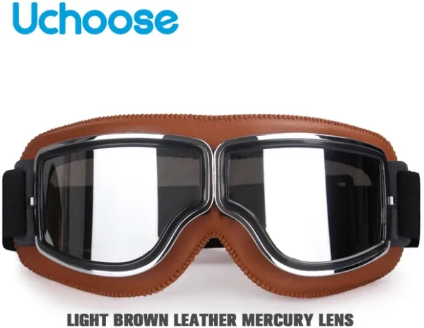MAX 46Windproof Motorcycle Helmet Glasses Leather Safety Protective Anti-glare Motocross Cross-coun…