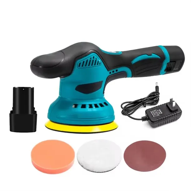 WOODLY Cordless Car Buffer Polisher Kit – 12V 2A with 2 Batteries, 8-Speed 2500–6600 OPM Waxing & S…