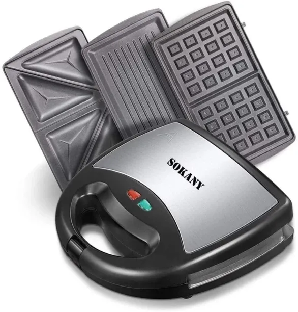 Sokany Interchangeable 3-In-1 Non stick Coating Sandwich Grill and Waffle Maker Electric Waffle, Gr…