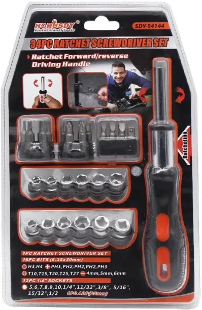 SA 34-Piece Ratchet Screwdriver and Bit Set Compact all-in-one screwdriver kit Ratchet