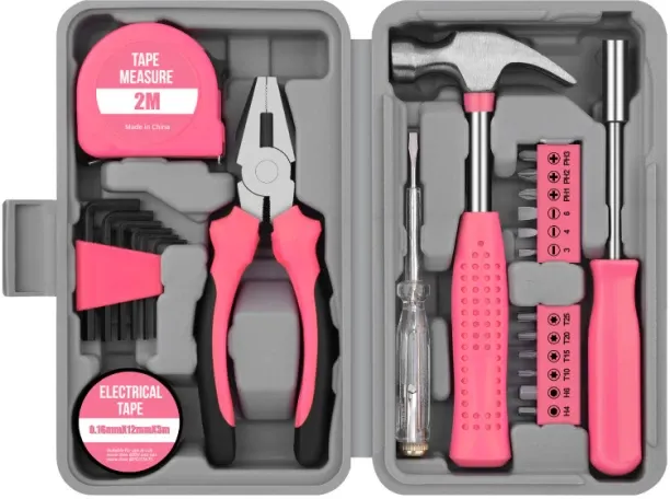 Granty 24 Piece Home DIY Tool Kit Pink Home Improvement Tool Set with Hammer, Screwdrivers, Pliers,…
