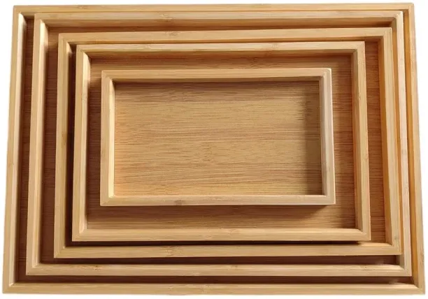 SB- 5-Piece Bamboo Rectangular Serving Trays For Home & Kitchen Tray Serving Set
