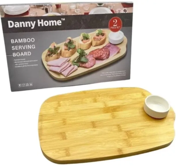 Danny Home Bamboo Board & Bowl Set 2pcs Bowl Serving Set