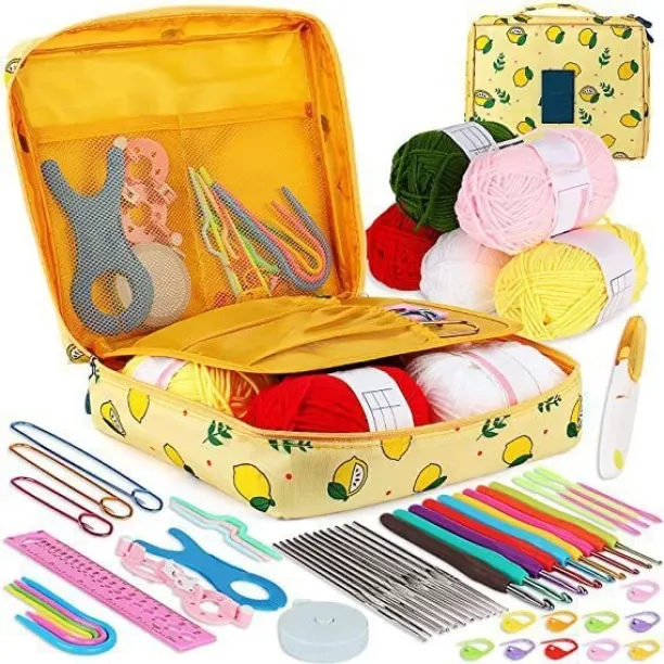 gaoshang Crochet Tools and Supplies Set, 57-Piece Crochet Hook Kit with Yarn and Accessories, Porta…