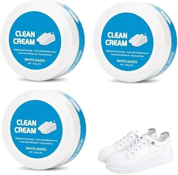 BOWENSTORE Solid White Shoe Cleaner Cream Kit, Multipurpose Stain Remover & Whitener for Sneakers w…