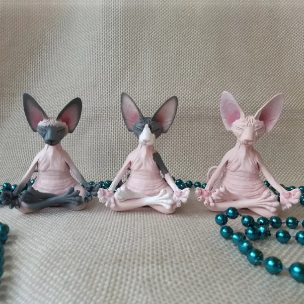 XINhui Showpiece Figurine hairless cat ornaments, hairless cat meditation resin ornaments, Buddhist…