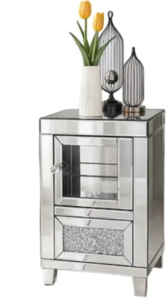Furnishful Mirrored Glossy Bedside Table Side Nightstand Fivestar Hotel Living Room Cabinet Bedroom…
