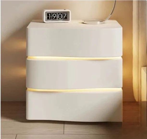 LUXY Illuminated 3-Drawer Nightstand-White Engineered Wood Bedside Table