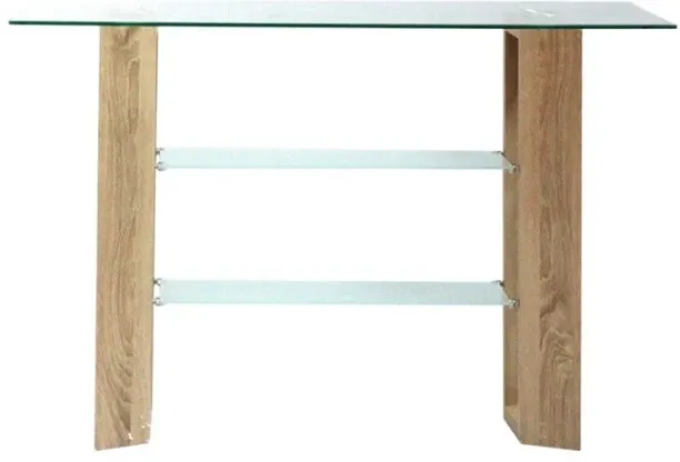 Werdafurn Transparent Glass Console Accent Table With Wooden Legs Solid Wood Console Table
