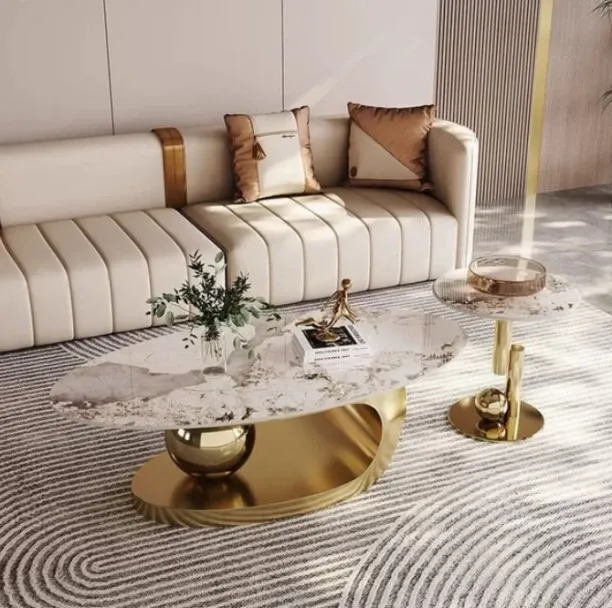 Designer Concepta Elsa Coffee Table With Side Table -Gold Steel Side Table