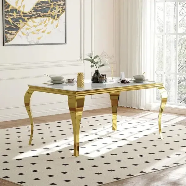 Hero Marble Dining Table White and gold, Pre Assembled) Table 1Q37 Side Table