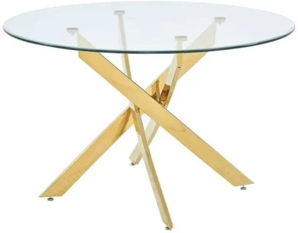 Werdafurn Tempered Glass Dining Table with Crossed Metal Legs Glass End Table