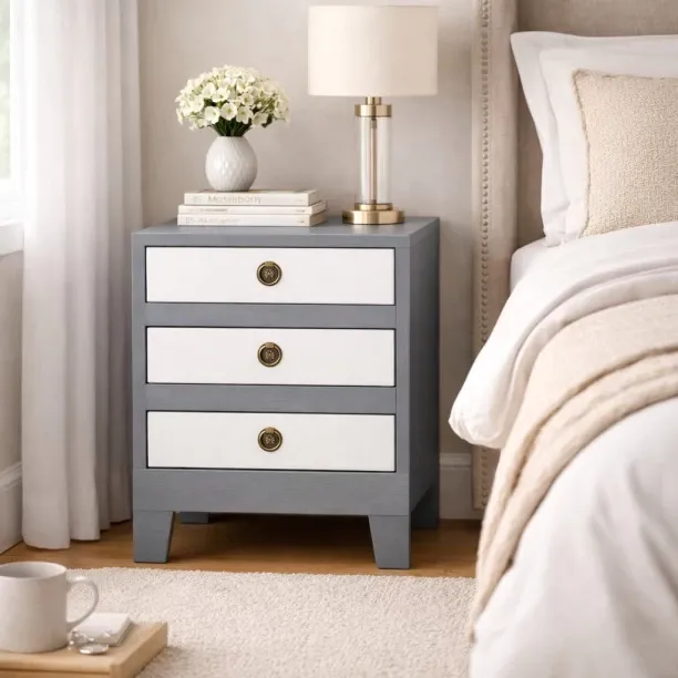 Furnwood Furniture Three Drawer Solid Wood Bedside Table