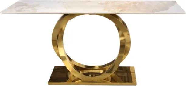 Werdafurn Modern Marble Console Table with Gold Ring Base Steel Console Table
