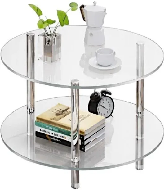 Furcraft Round Side Table Acrylic Glass 02 Plastic Side Table