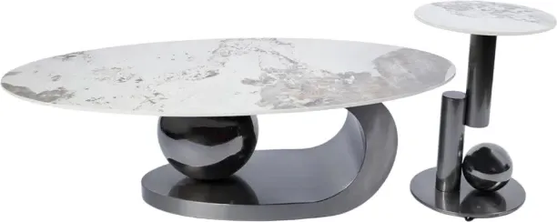 Werdafurn Modern Marble Coffee & Side Table Set - Stainless Steel Base Stone End Table