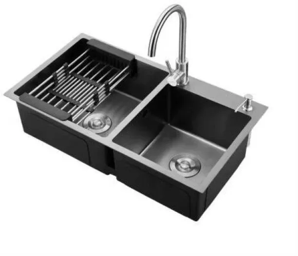 Nova Kitchen Double Bowl Stainless Steel Undermount Sink with Faucet, Rectangular, Polished Satin F…