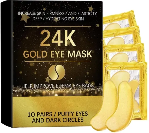 LIUHUI 24k Gold Eye Masks (20 PCS/10 Pairs), Gel Eye Mask Patches, Containing Hydrolyzed Collagen, …