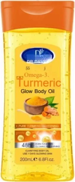 Dr. Davey Omega-3 Turmeric Glow Body Oil - 48hr Hydration Clarifying & Lightening Skin Oil (200ml)