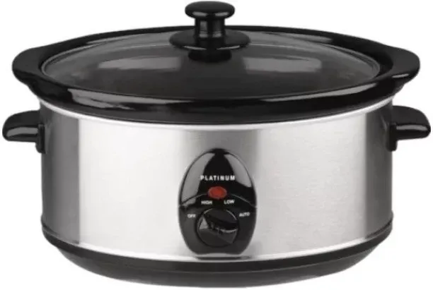 Platinum Oval Glass Slow Cooker Ceramic inner pot 3 heat settings 190W Slow Cooker
