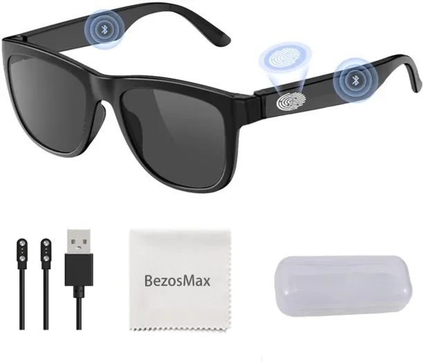 BezosMax AI Smart Glasses with UV Protection for Men Women, Touch Control Bluetooth Sunglasses with…