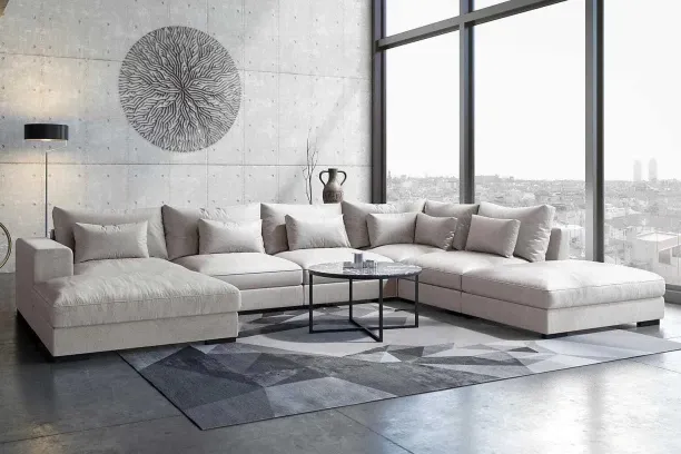 couch Devon U shape Linen 6 Seater  Sofa