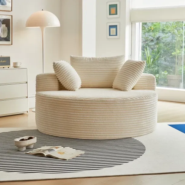 GOF Furniture Luxe Round Corduroy Lounge Chair Polyester 1 Seater  Sofa