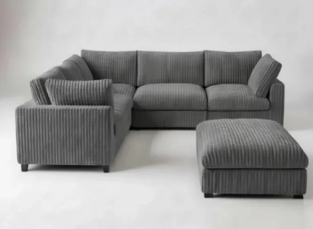 Interiors and Shades Sectional Couch - Thick Lines - Corduroy Luxury Fur - With Ottoman Corduroy 6 …