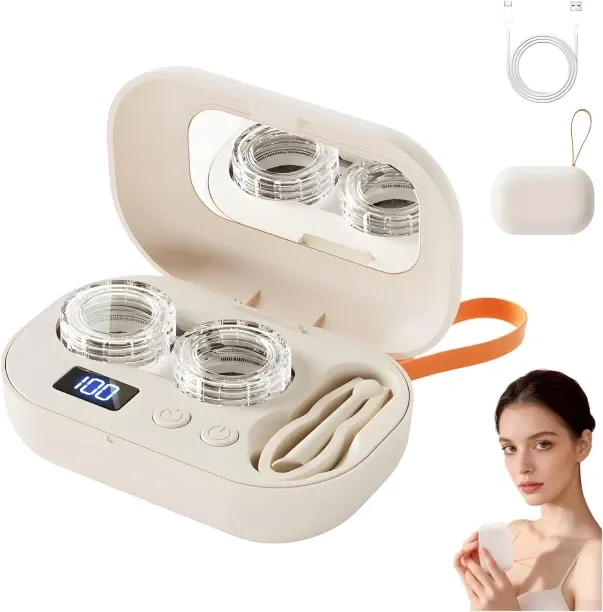 SHIJIN Plastic Rechargeable Ultrasonic Contact Lens Cleaner, Gentle Cleaning & 99% Brightness, Port…