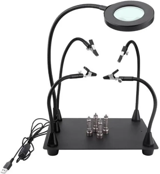 LIUHUI Helping Hands Soldering Station, 5X Magnifying Lamp, 4 Flexible Arms, PCB Holder, Non-slip B…