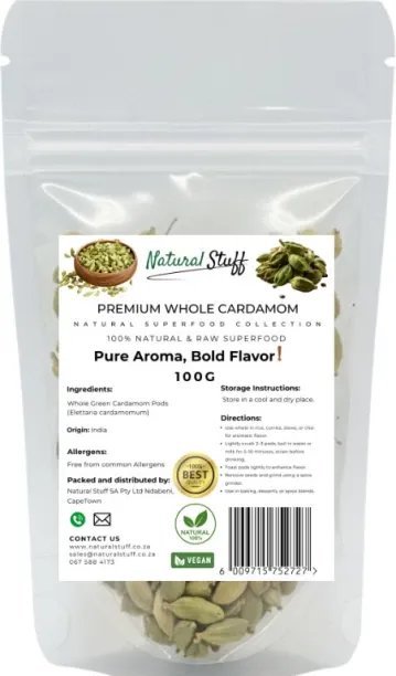 Natural Stuff Premium Whole Cardamom - Fresh, Fragrant, Bold Aroma