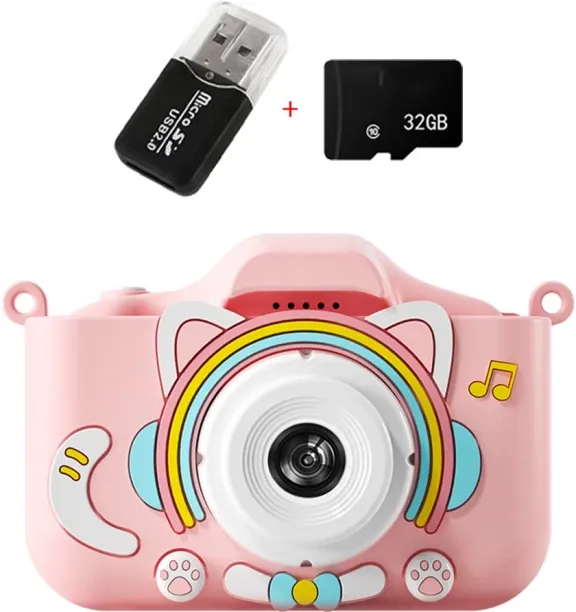 Moucles Cute musical cat Kids Camera, 2.0 Inch HD Screen Children’s Camera with 32GB Card & Reader,…