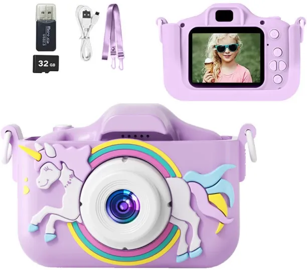 Moucles Cute Pony Kids Camera, 2.0 Inch HD Screen Children’s Camera with 32GB Card & Reader, Educat…
