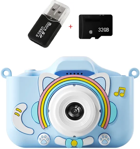 Moucles Cute musical cat Kids Camera, 2.0 Inch HD Screen Children’s Camera with 32GB Card & Reader,…